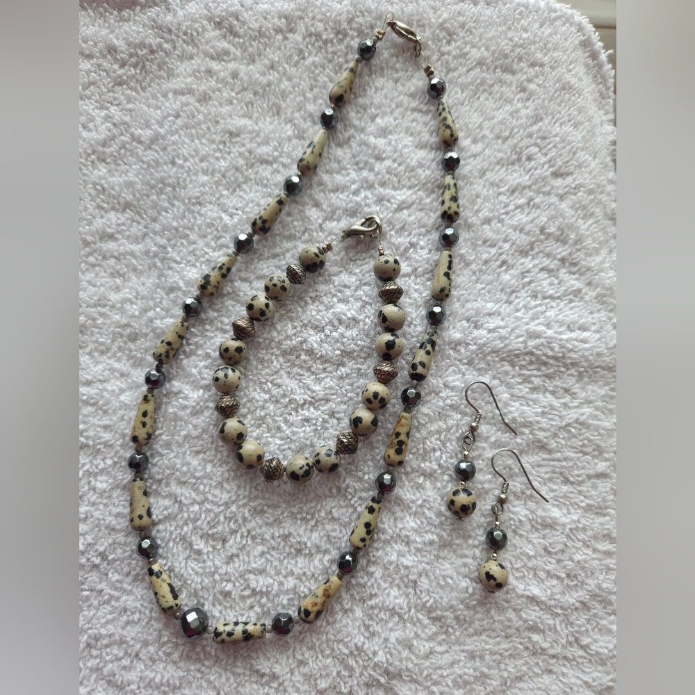 Elegant Dalmatian Stone Jewelry Set 3  Piece Set